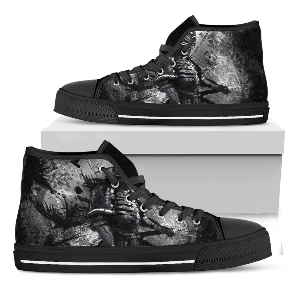 Dark Samurai Warrior Print Black High Top Shoes