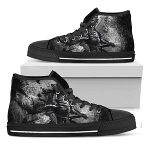 Dark Samurai Warrior Print Black High Top Shoes