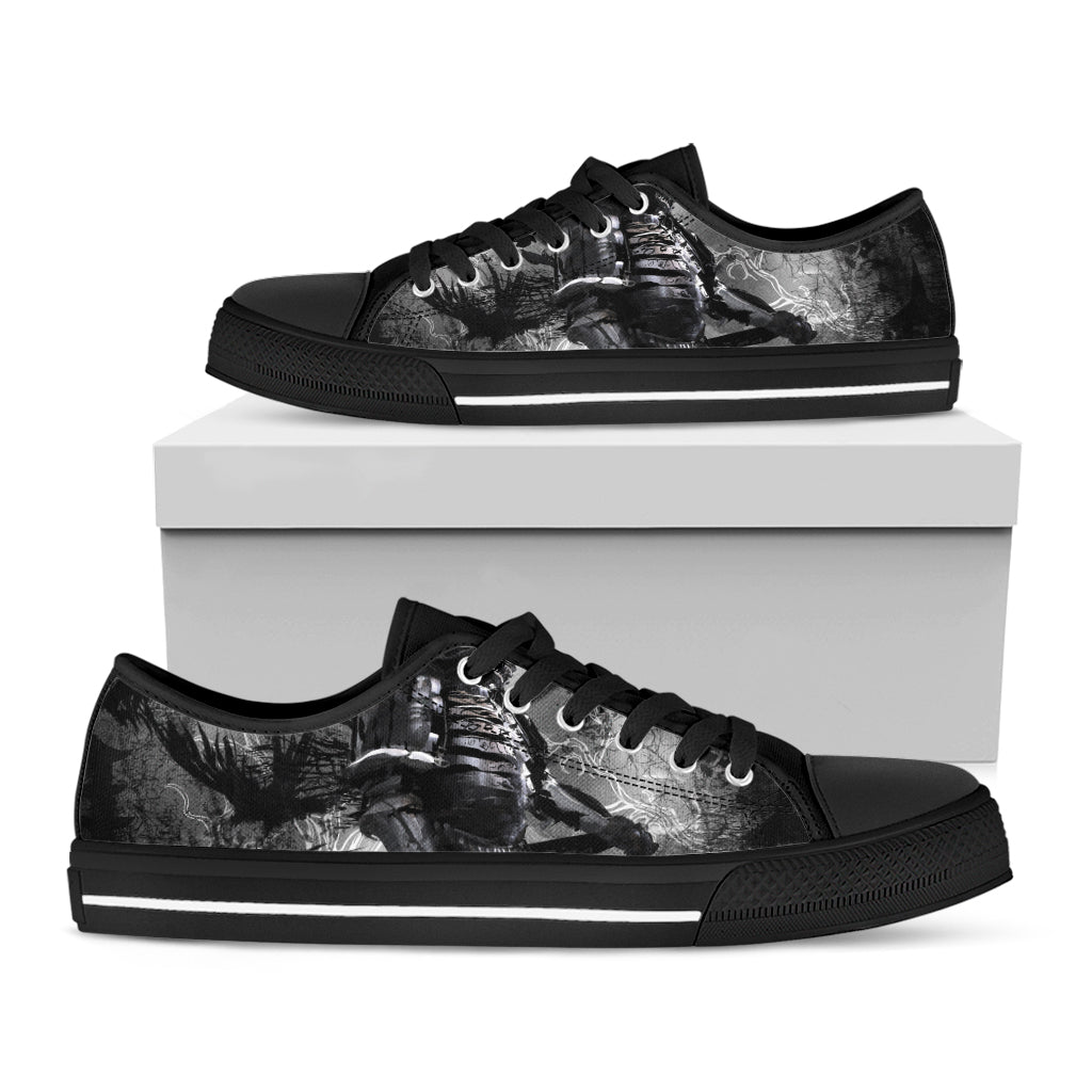 Dark Samurai Warrior Print Black Low Top Shoes