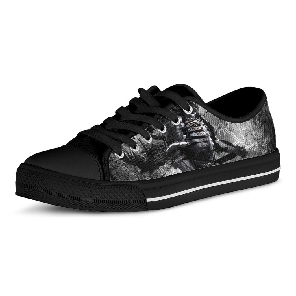 Dark Samurai Warrior Print Black Low Top Shoes