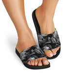 Dark Samurai Warrior Print Black Slide Sandals
