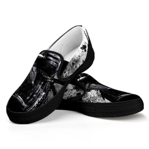 Dark Samurai Warrior Print Black Slip On Shoes