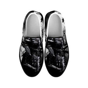 Dark Samurai Warrior Print Black Slip On Shoes