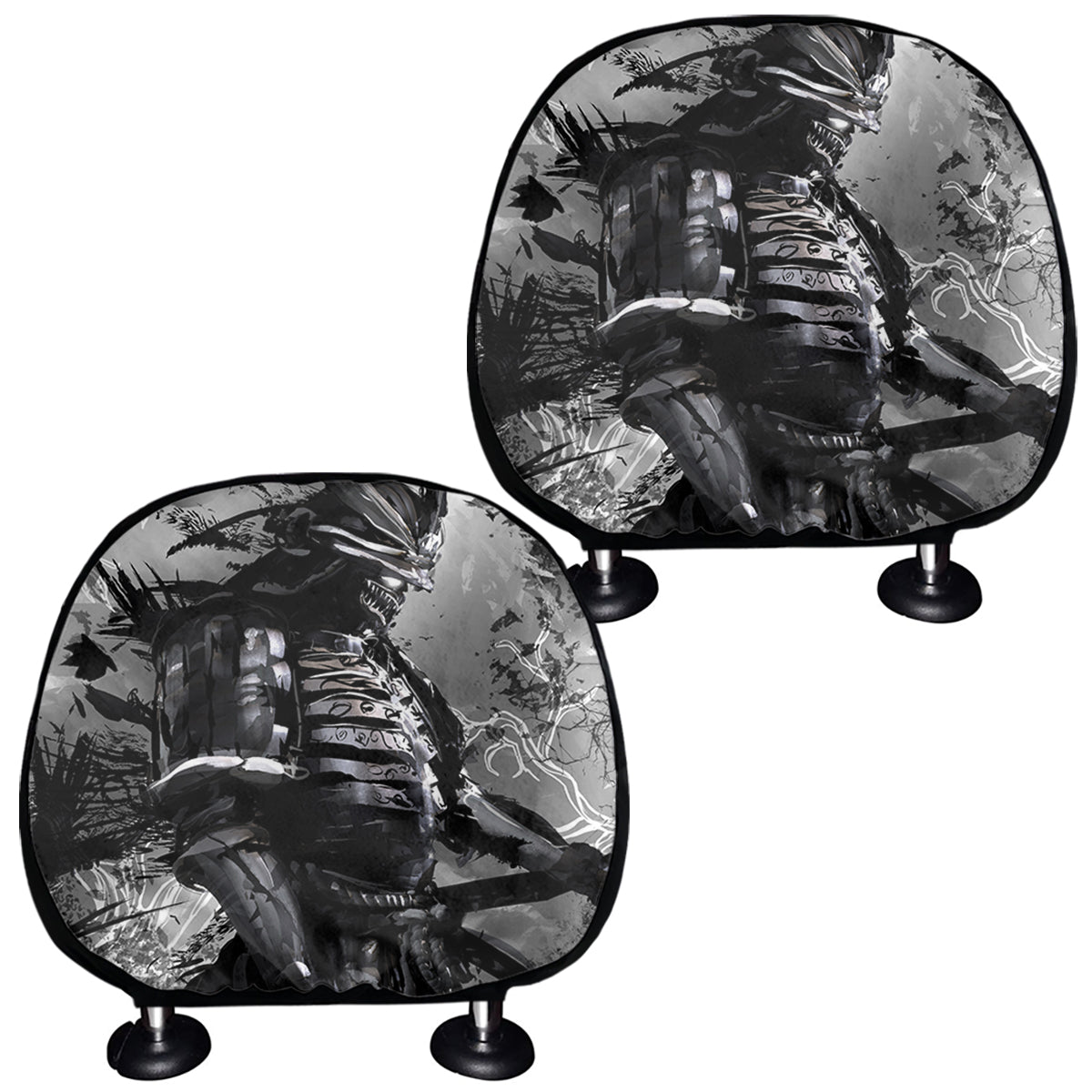 Dark Samurai Warrior Print Car Headrest Covers