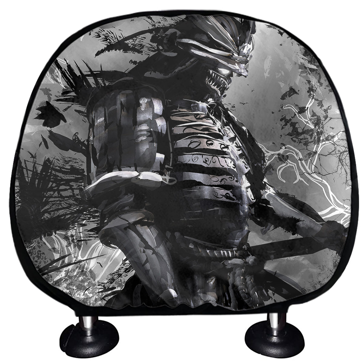Dark Samurai Warrior Print Car Headrest Covers