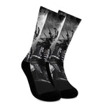 Dark Samurai Warrior Print Crew Socks