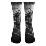 Dark Samurai Warrior Print Crew Socks