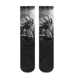 Dark Samurai Warrior Print Crew Socks