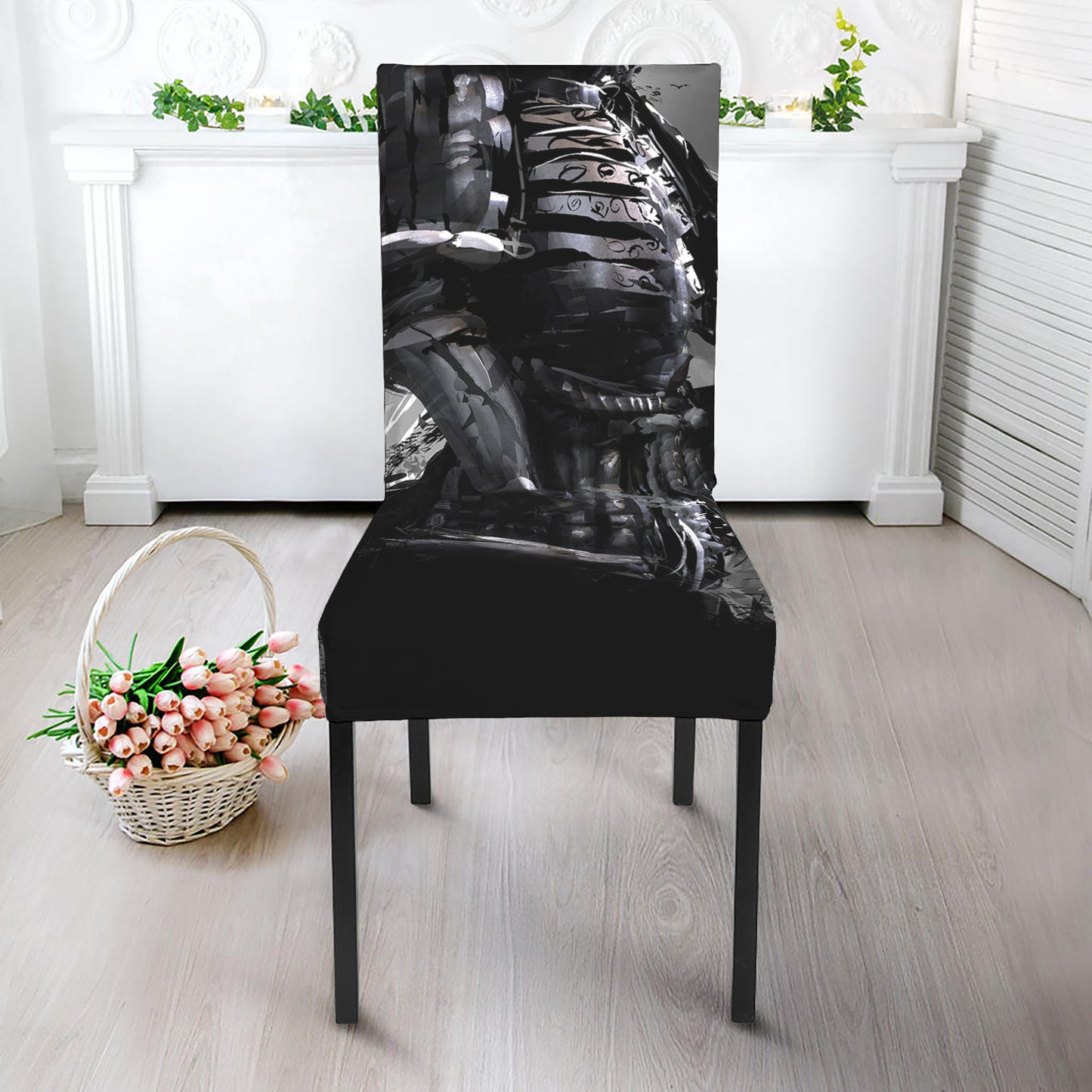 Dark Samurai Warrior Print Dining Chair Slipcover