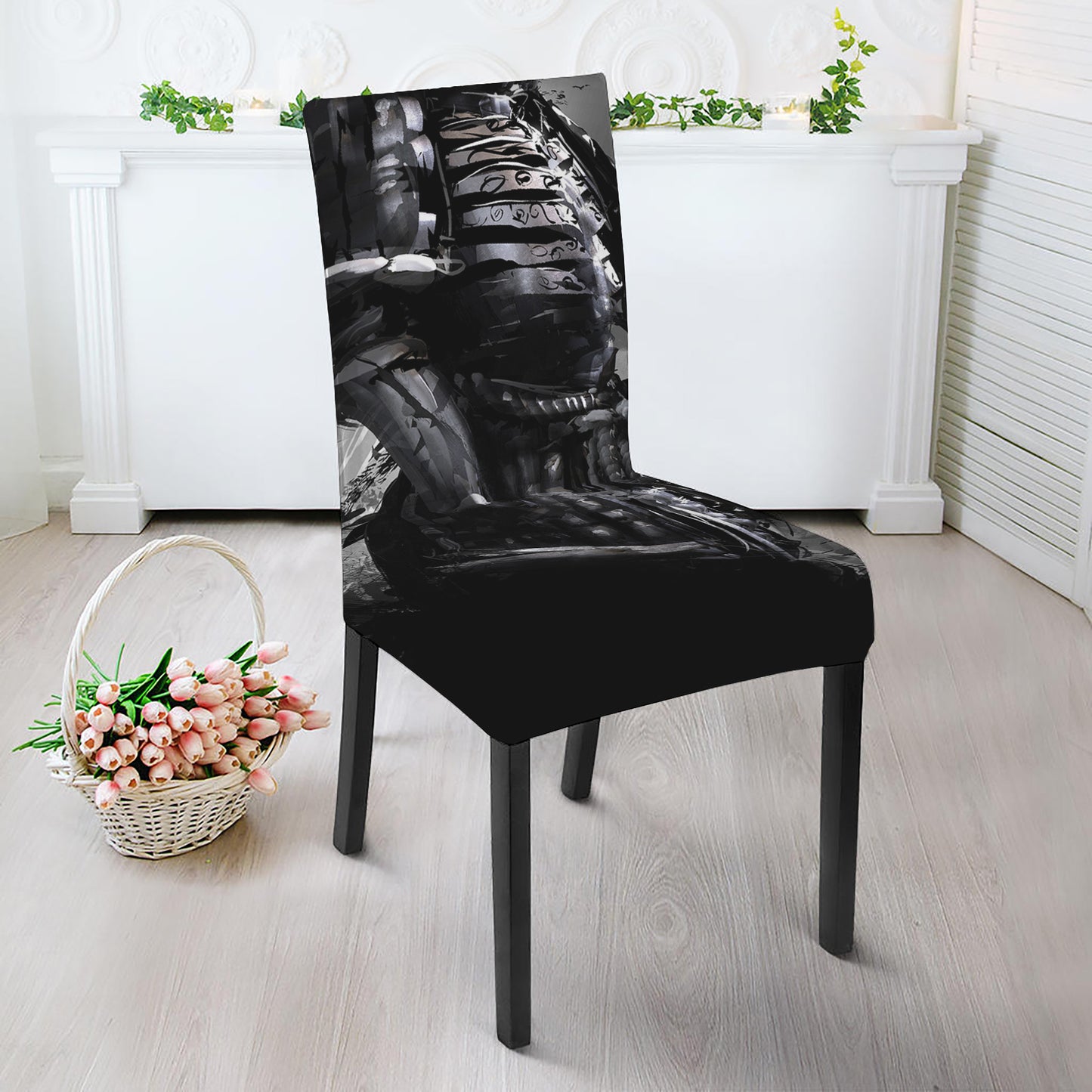 Dark Samurai Warrior Print Dining Chair Slipcover