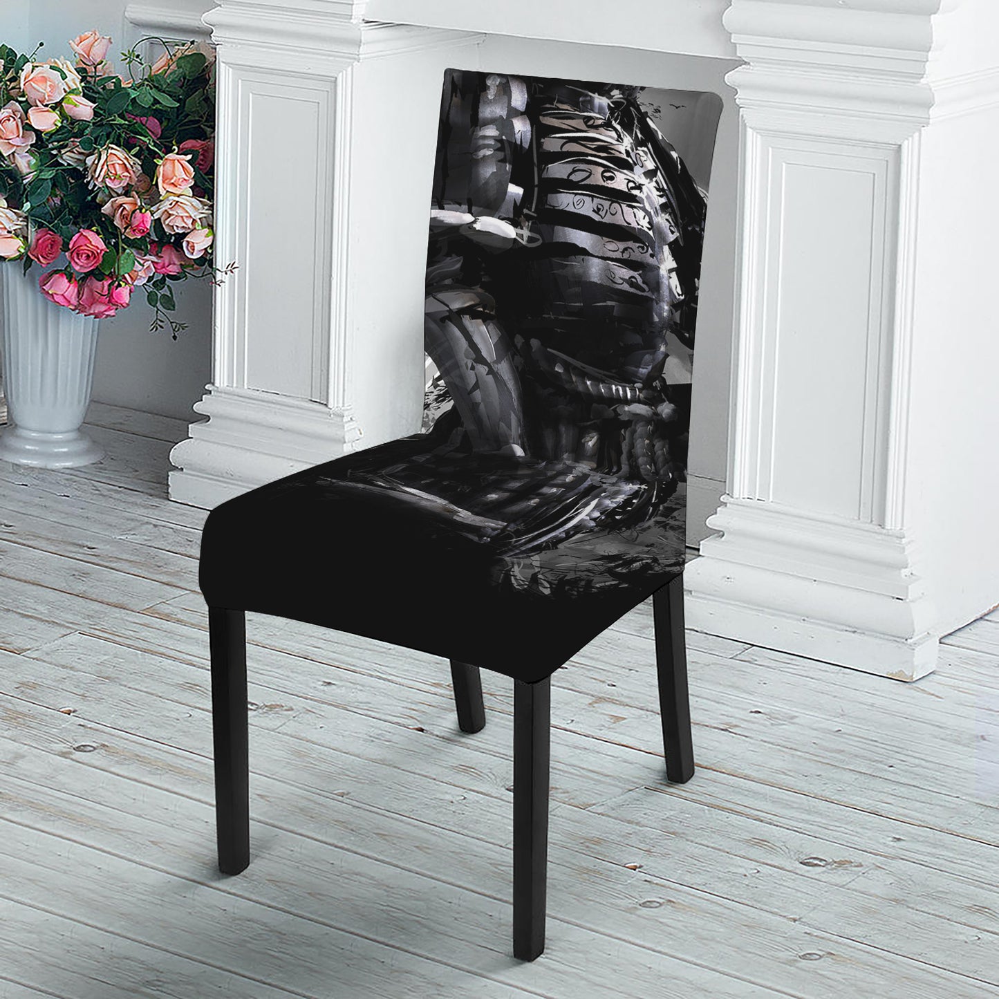 Dark Samurai Warrior Print Dining Chair Slipcover