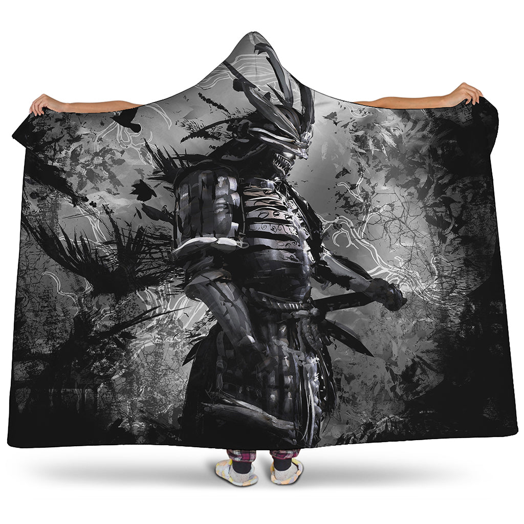 Dark Samurai Warrior Print Hooded Blanket