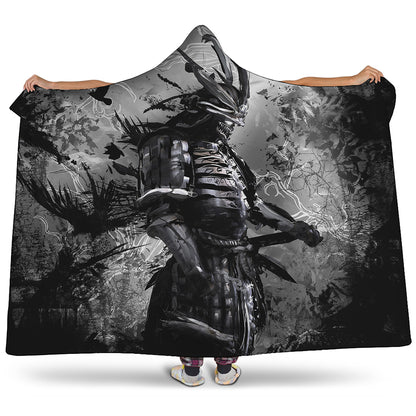 Dark Samurai Warrior Print Hooded Blanket