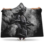 Dark Samurai Warrior Print Hooded Blanket