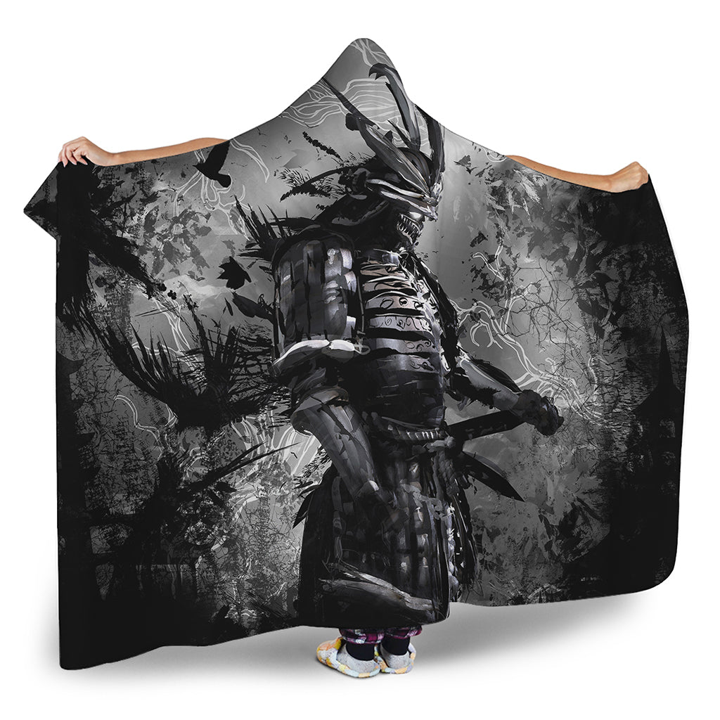 Dark Samurai Warrior Print Hooded Blanket