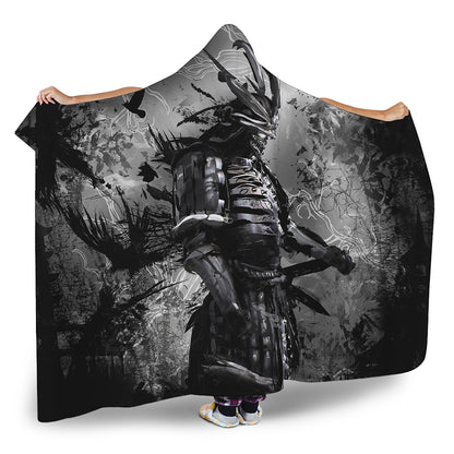 Dark Samurai Warrior Print Hooded Blanket