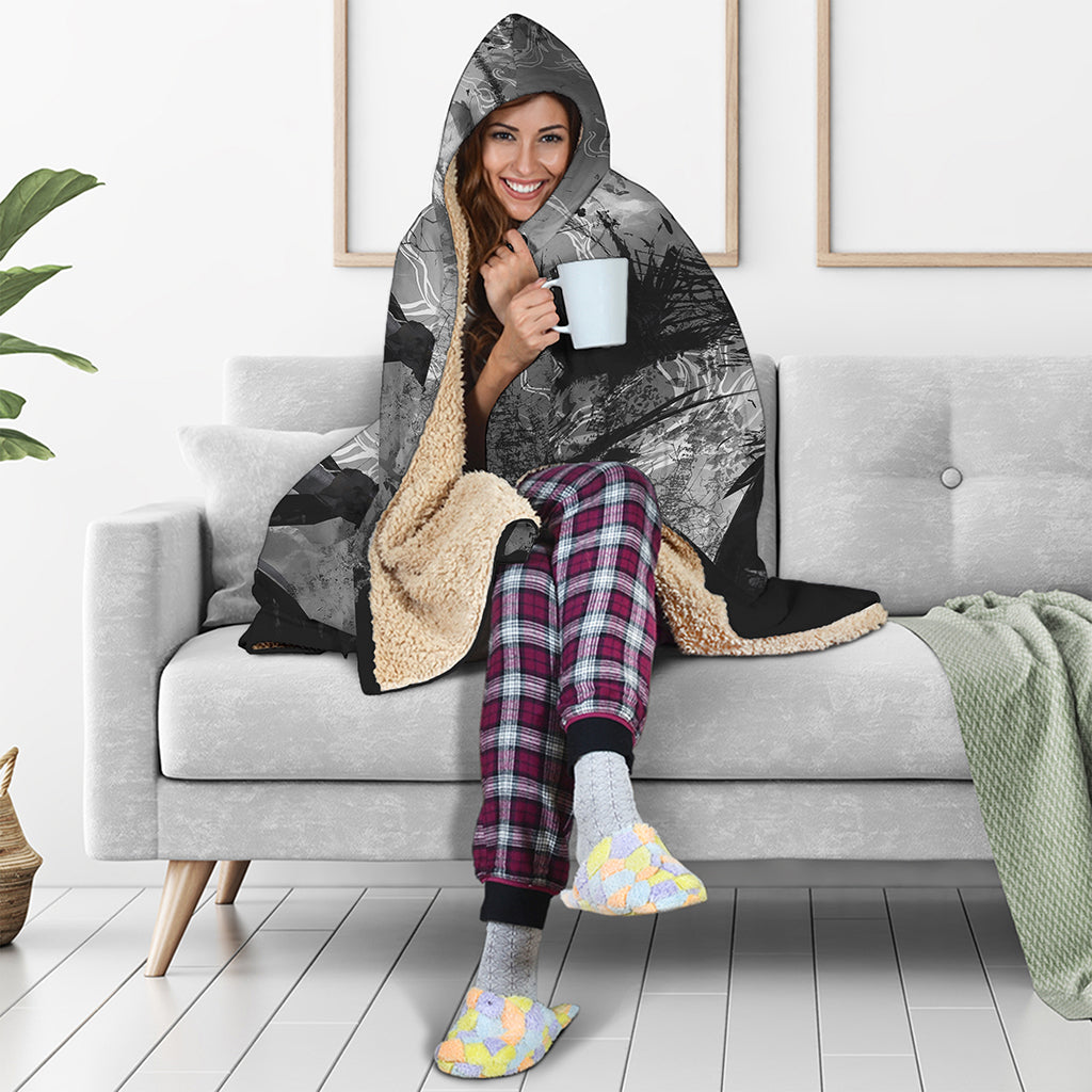 Dark Samurai Warrior Print Hooded Blanket