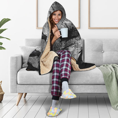 Dark Samurai Warrior Print Hooded Blanket