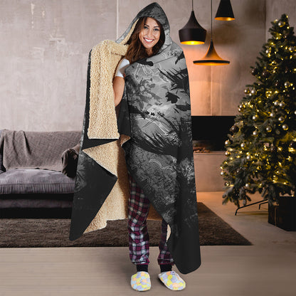 Dark Samurai Warrior Print Hooded Blanket