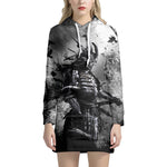 Dark Samurai Warrior Print Hoodie Dress