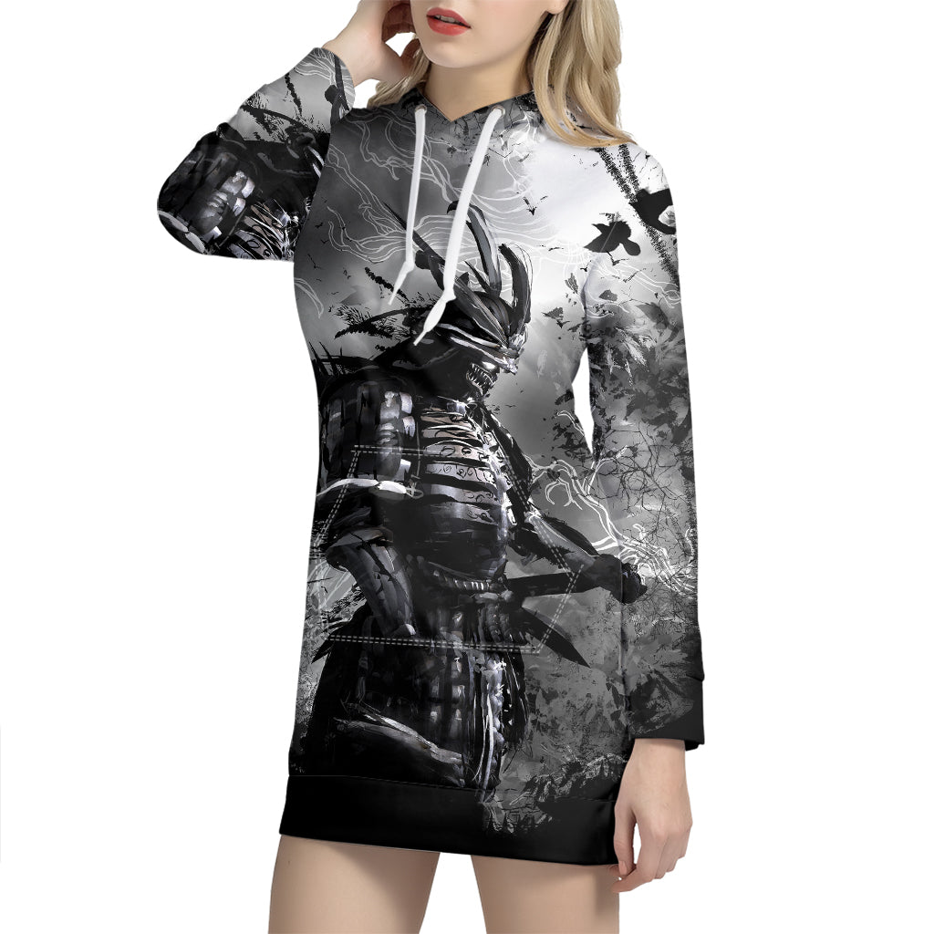 Dark Samurai Warrior Print Hoodie Dress