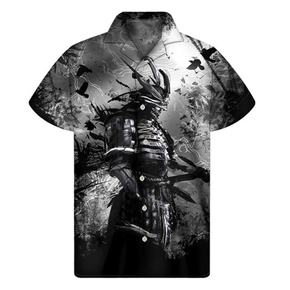 Dark Samurai Warrior Print Men's Short Sleeve Shirt