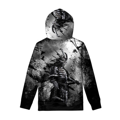 Dark Samurai Warrior Print Pullover Hoodie