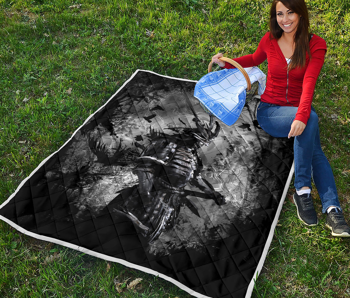 Dark Samurai Warrior Print Quilt
