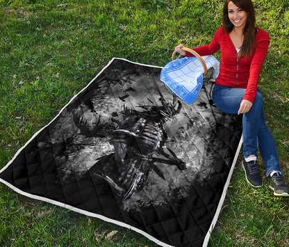 Dark Samurai Warrior Print Quilt