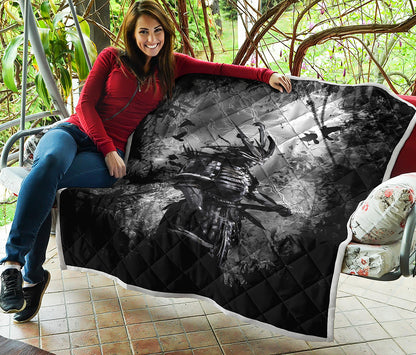 Dark Samurai Warrior Print Quilt