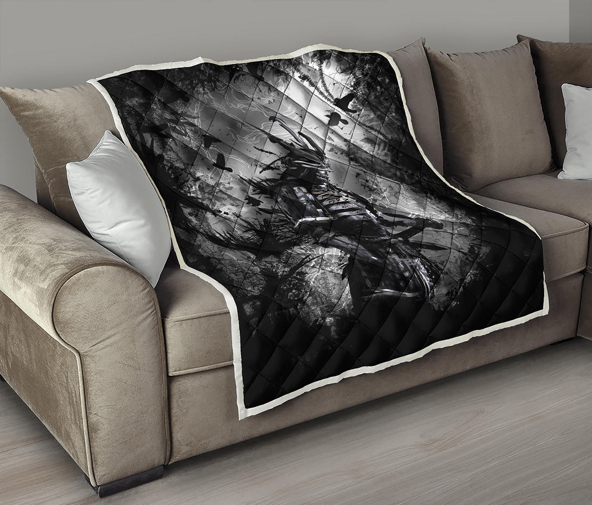 Dark Samurai Warrior Print Quilt