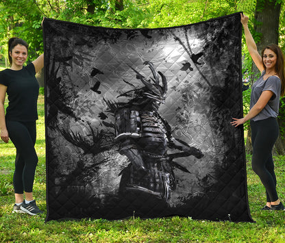 Dark Samurai Warrior Print Quilt