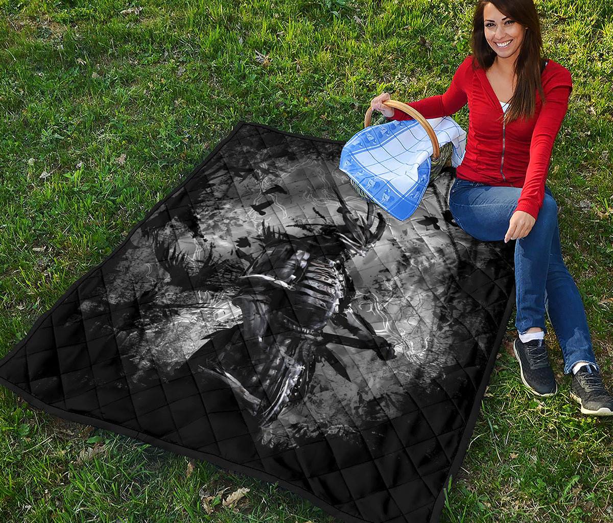 Dark Samurai Warrior Print Quilt