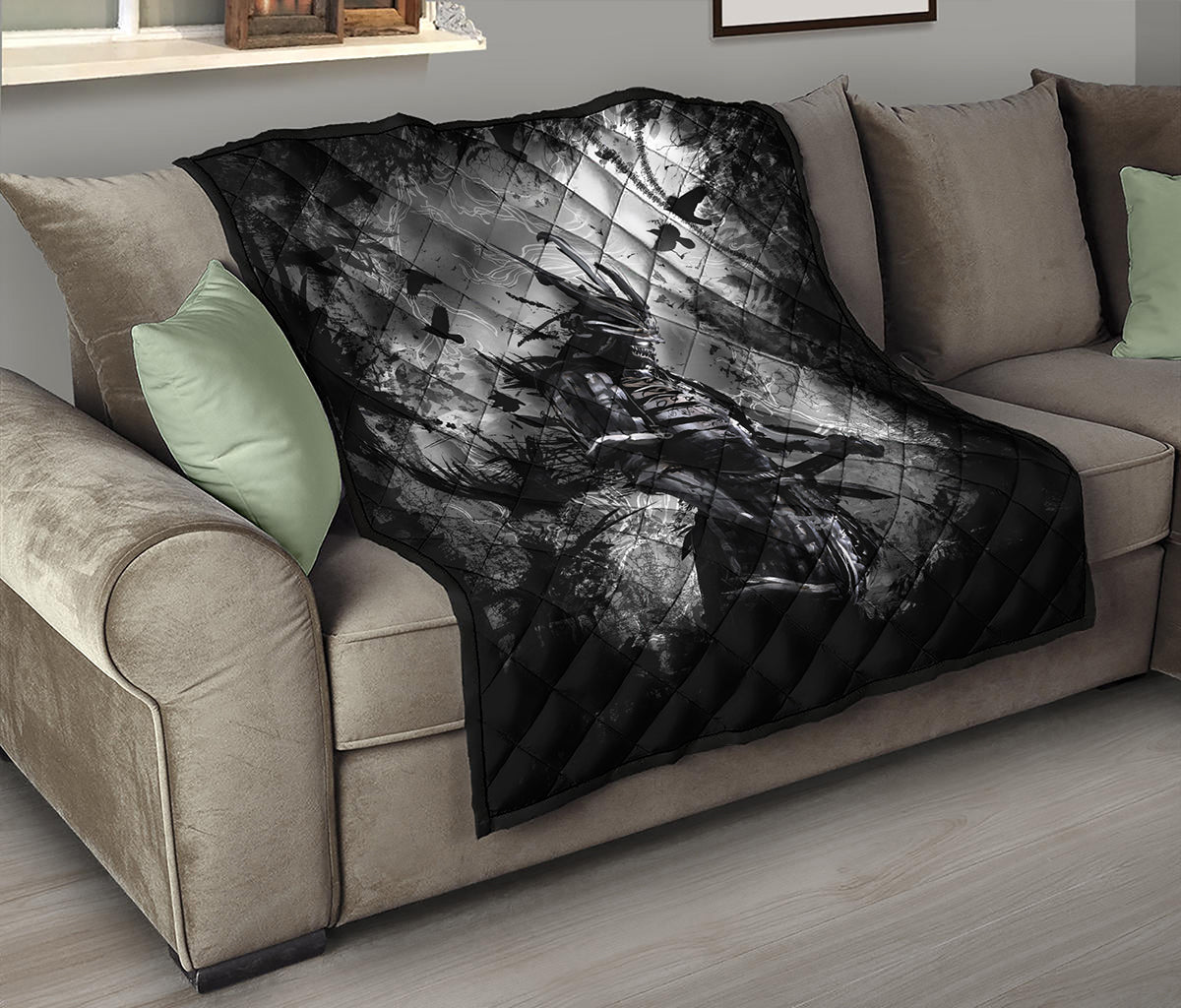 Dark Samurai Warrior Print Quilt