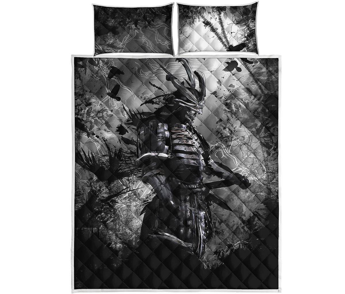 Dark Samurai Warrior Print Quilt Bed Set
