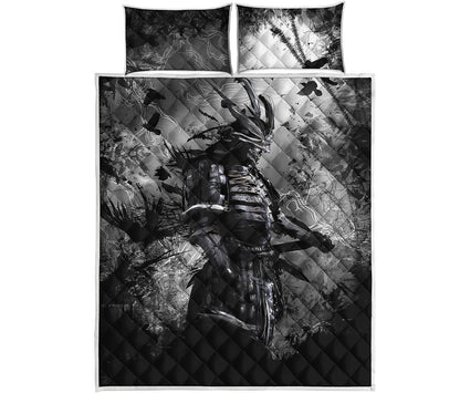 Dark Samurai Warrior Print Quilt Bed Set