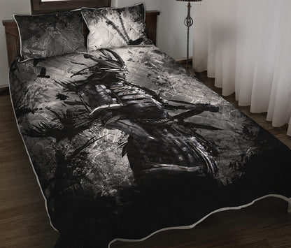 Dark Samurai Warrior Print Quilt Bed Set