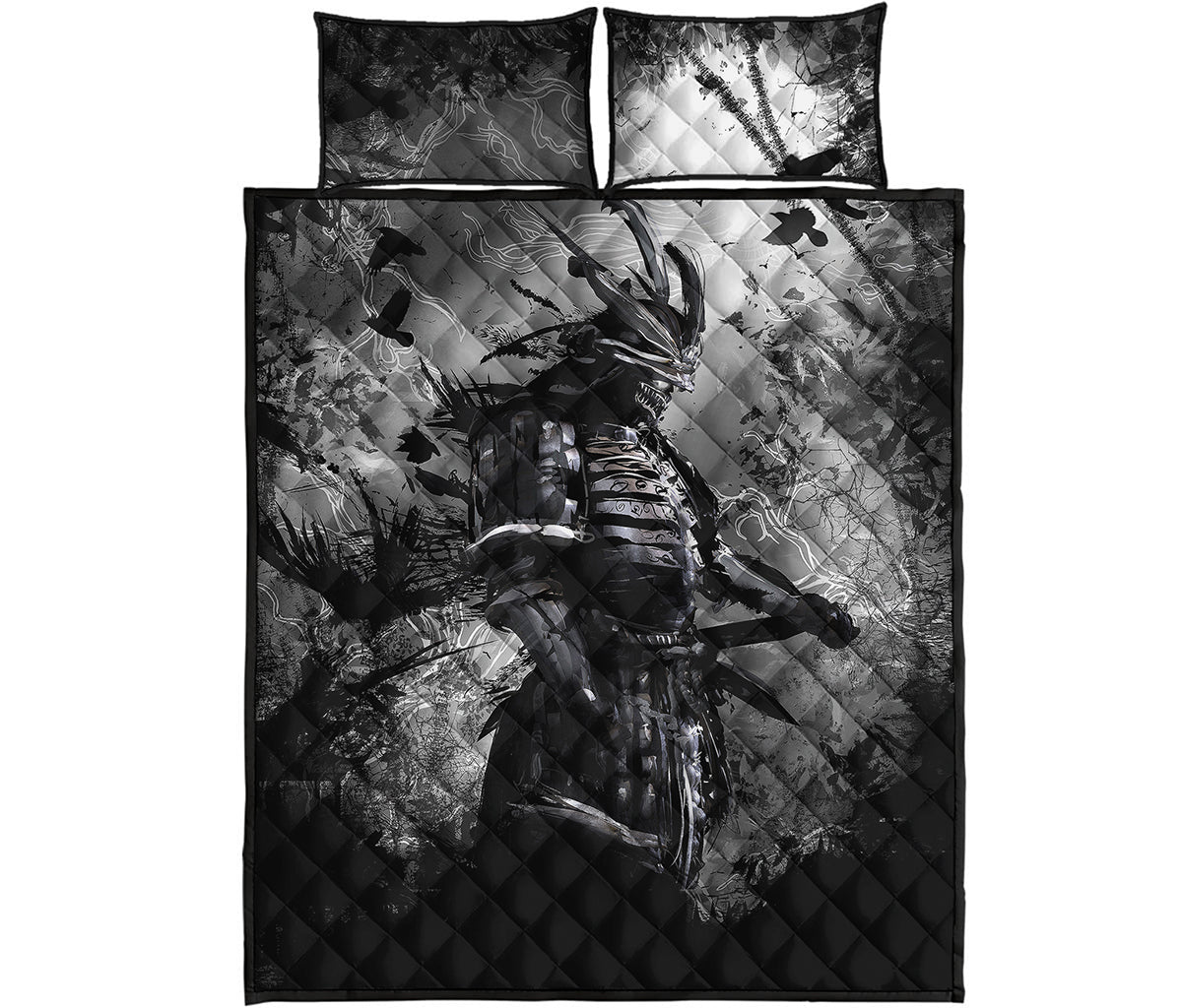 Dark Samurai Warrior Print Quilt Bed Set