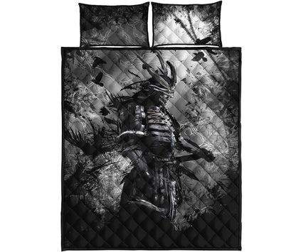Dark Samurai Warrior Print Quilt Bed Set