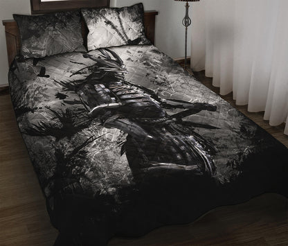 Dark Samurai Warrior Print Quilt Bed Set