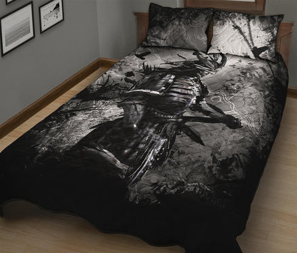 Dark Samurai Warrior Print Quilt Bed Set