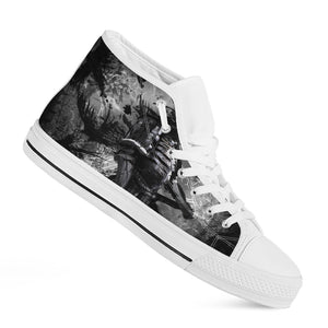 Dark Samurai Warrior Print White High Top Shoes