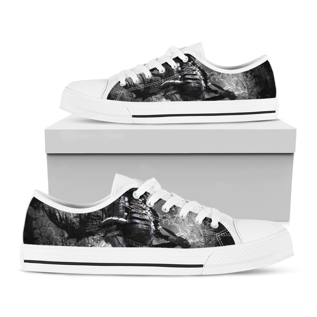 Dark Samurai Warrior Print White Low Top Shoes