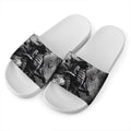 Dark Samurai Warrior Print White Slide Sandals