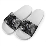 Dark Samurai Warrior Print White Slide Sandals