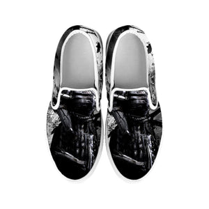 Dark Samurai Warrior Print White Slip On Shoes