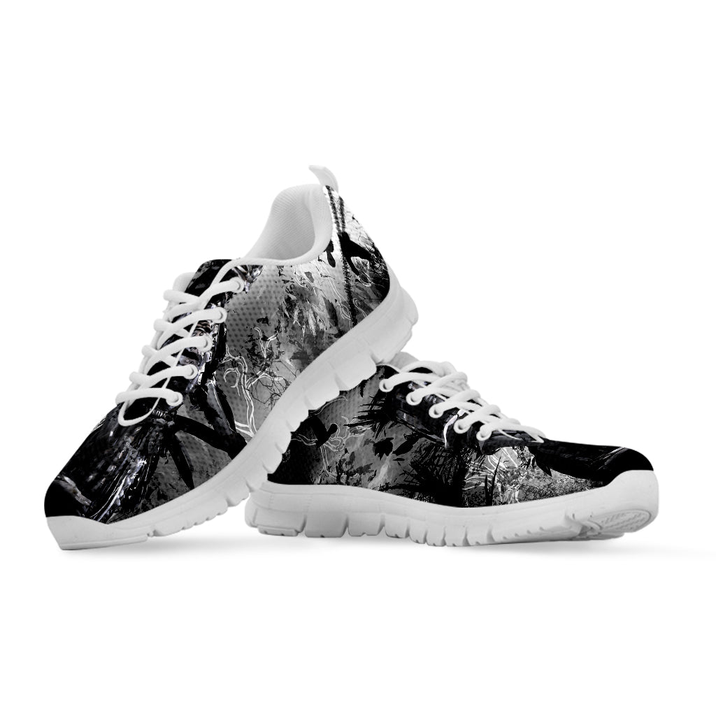 Dark Samurai Warrior Print White Sneakers