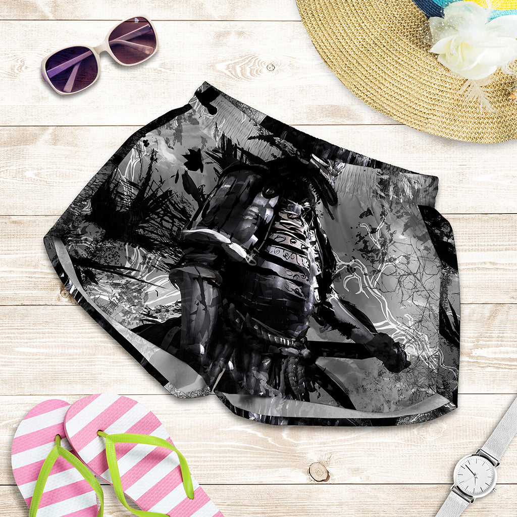 Dark Samurai Warrior Print Women's Shorts