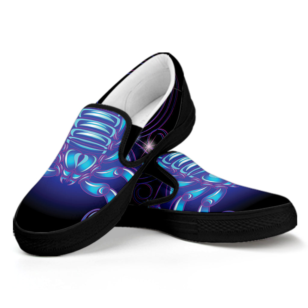 Dark Scorpio Zodiac Sign Print Black Slip On Shoes