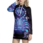 Dark Scorpio Zodiac Sign Print Pullover Hoodie Dress